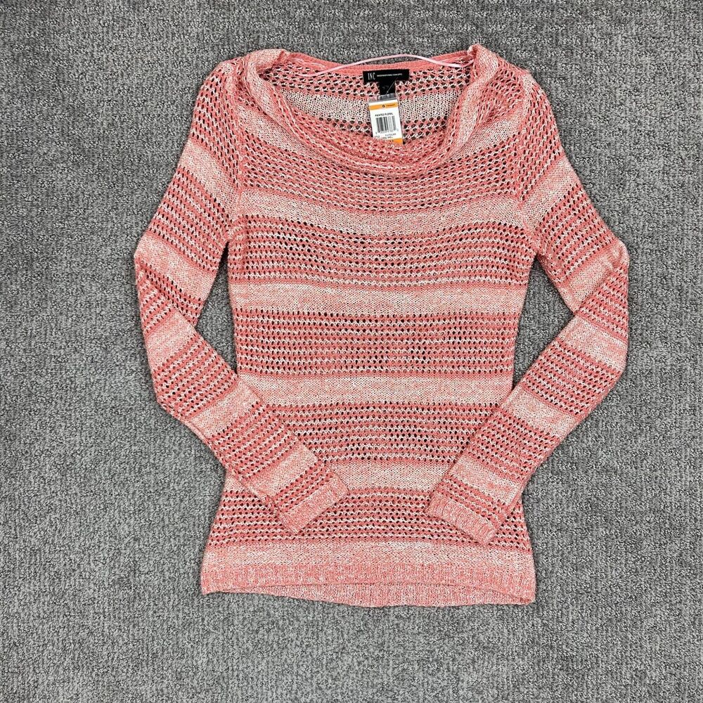 INC International Concepts Sweater Womens Small Pink Open Knit Striped Scoop